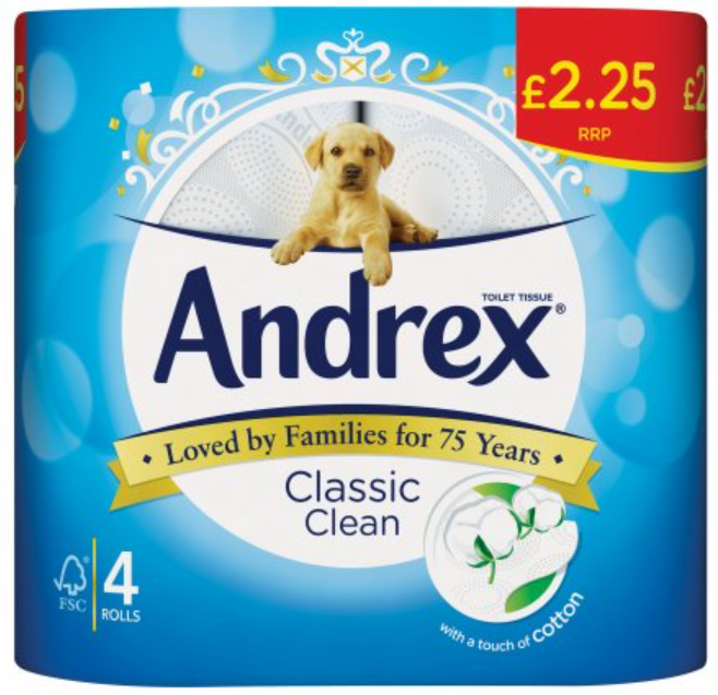 Tissues and Toiletries Toilet Roll Andrex Classic Clean PM 2.25 4s 6