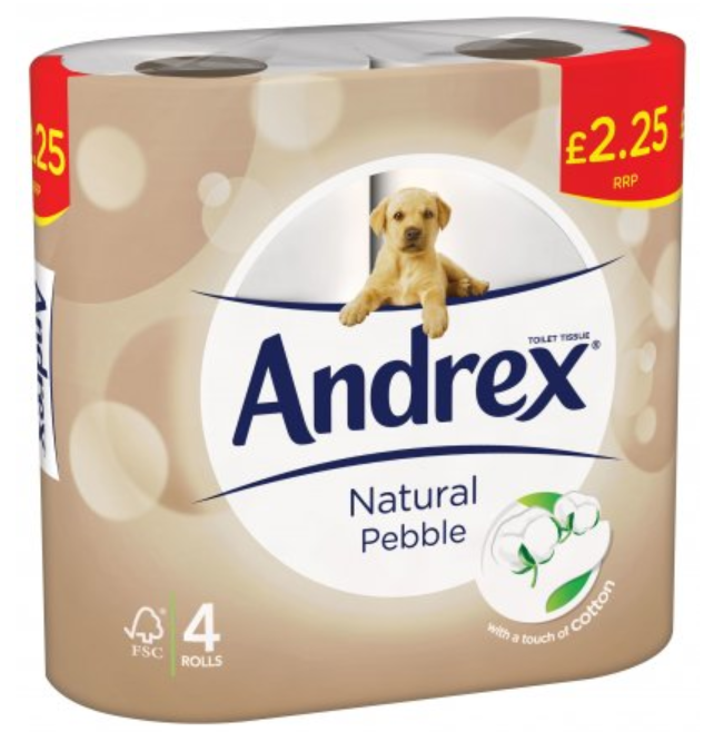 Tissues and Toiletries Toilet Roll Andrex Natural Pebble PM 2.25 4s 6