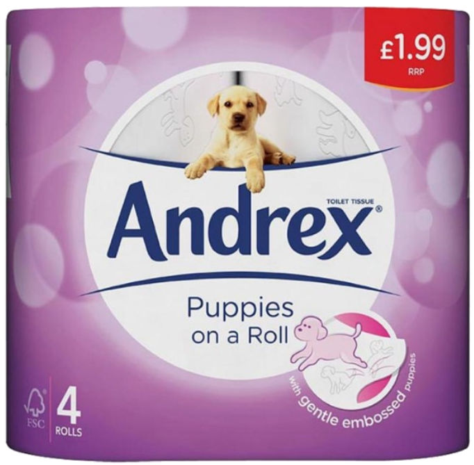 Tissues and Toiletries Toilet Roll Andrex Puppies PM 1.99 4s 6