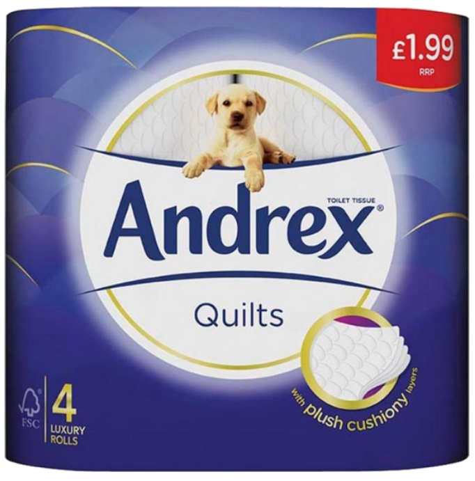 Tissues and Toiletries Toilet Roll Andrex Quilts PM 1.99 4s 6