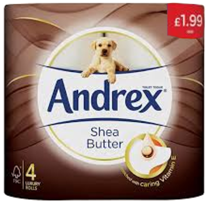 Tissues and Toiletries Toilet Roll Andrex Shea Butter PM 1.99 4s 6