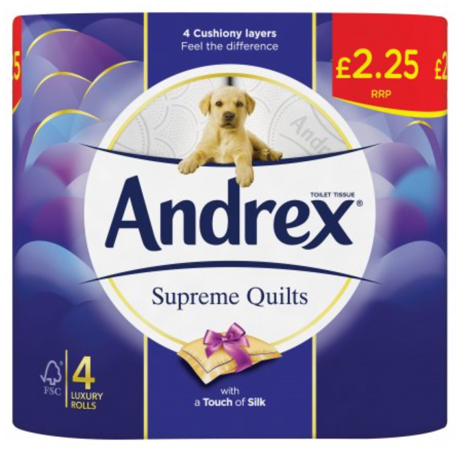 Tissues and Toiletries Toilet Roll Andrex Supreme Quilts PM 2.25 4s 6