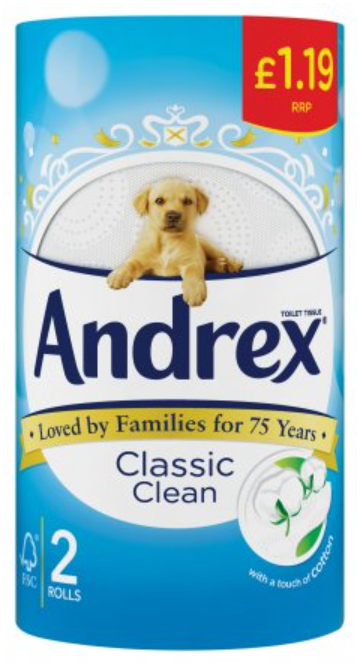 Tissues and Toiletries Toilet Roll Andrex White Classic Clean PM 1.19 2s 12