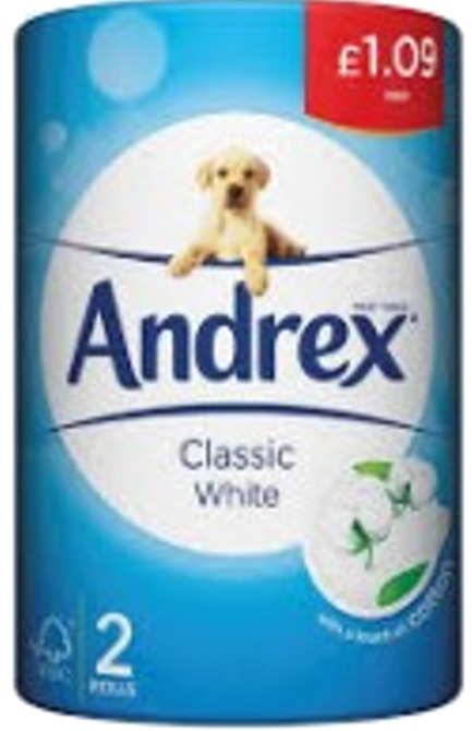 Tissues and Toiletries Toilet Roll Andrex White PM 1.09 2s 12