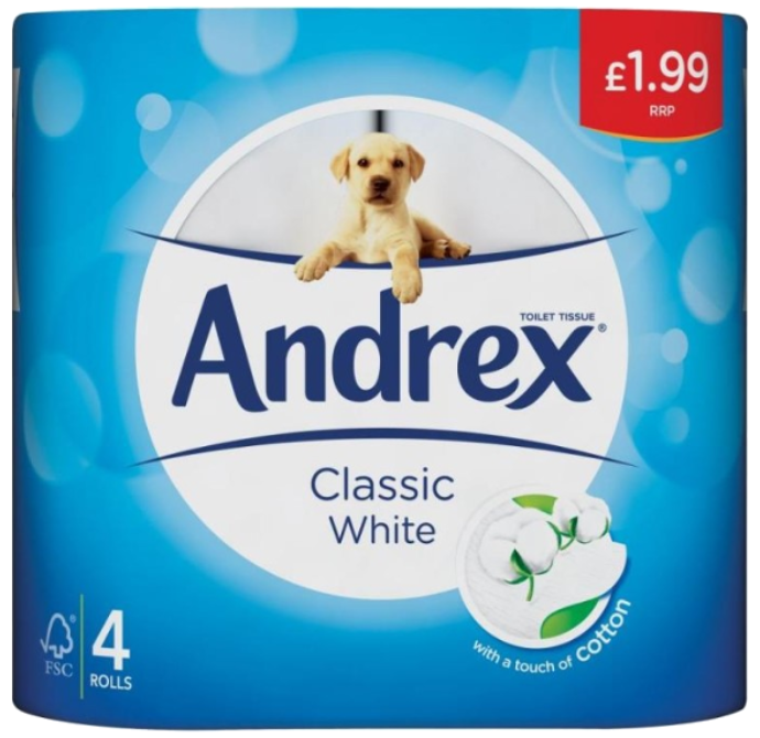 Tissues and Toiletries Toilet Roll Andrex White PM 1.99 4s 6