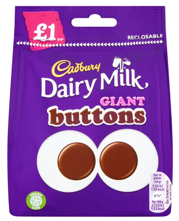 Chocolate Bags Cadbury Dairy Milk Giant Buttons PM 1.00 80g 10