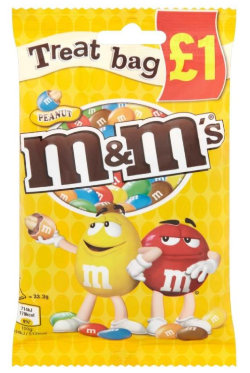 Chocolate Bags MandMs Peanut-Yellow Treat PM 1.00 82g 16