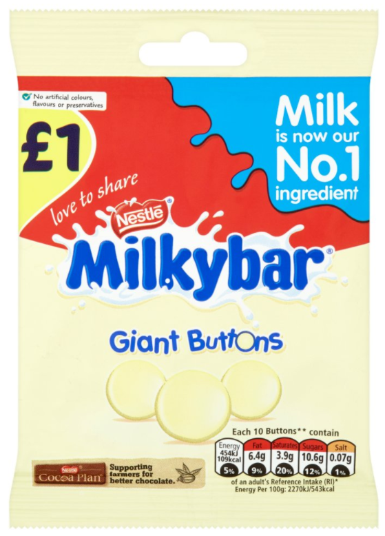 Chocolate Bags Milkybar Giant Buttons Treat PM 1.00 85g 12
