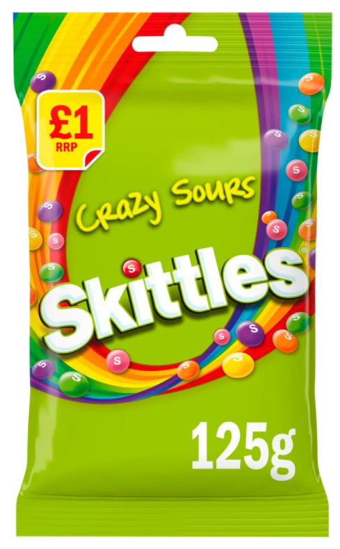 Chocolate Bags Skittles Crazy Sours-Green PM 1.00 125g 12