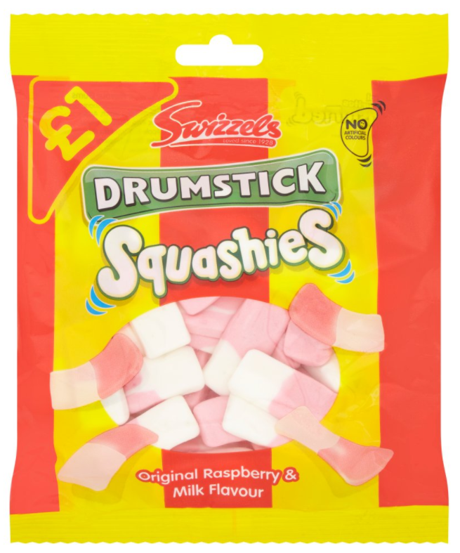 Chocolate Bags Swizzels Squashies Drumstick Original Raspberry and Milk PM 1.00 - 12