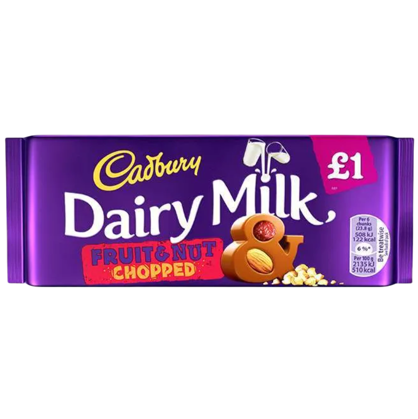 Chocolates Dairy Milk Fruit and Nut PM 1.00 120g 22