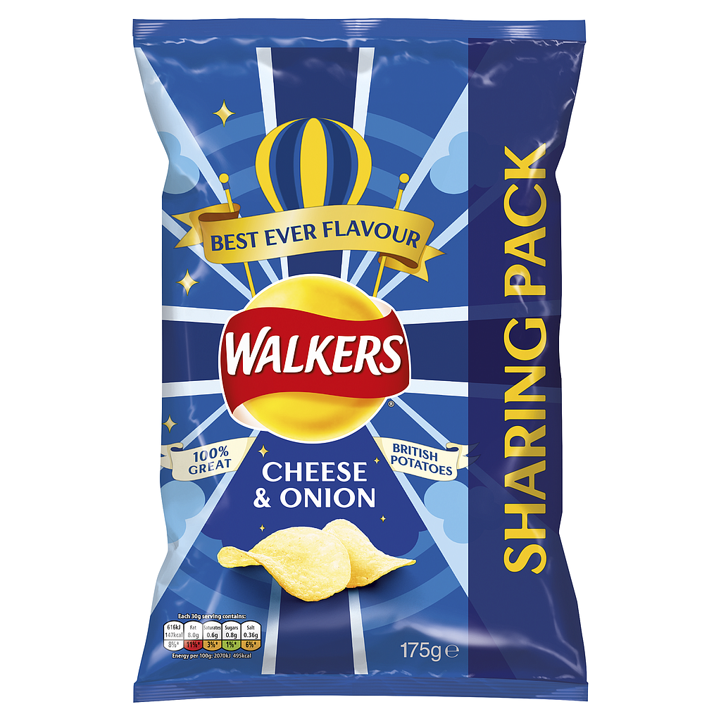 Crisps Walkers Cheese and Onion NPM 175g 6