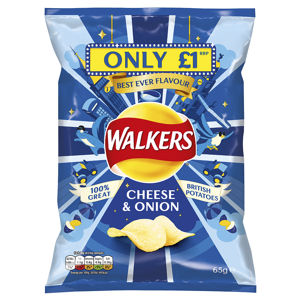 Crisps Walkers Cheese and Onion PM 1.00 65g 15