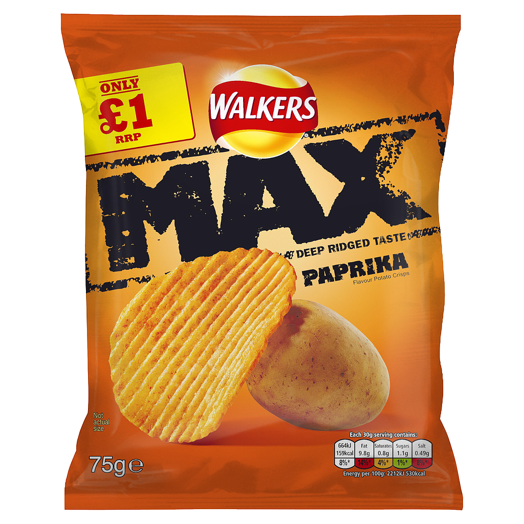 Crisps Walkers Max Paprika PM 1.00 75g 12