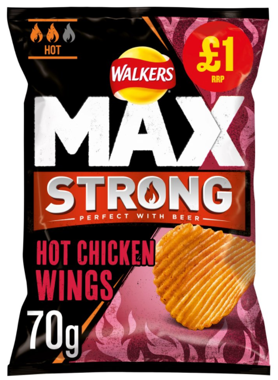 Crisps Walkers Max Strong Hot Chicken Wings PM 1.00 75g 12